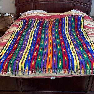 Vintage Knit Afghan Throw Blanket 56" x 68" Handmade Granny Mexico Southwest